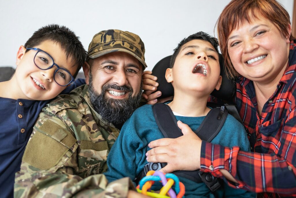 Portrait of military family at home